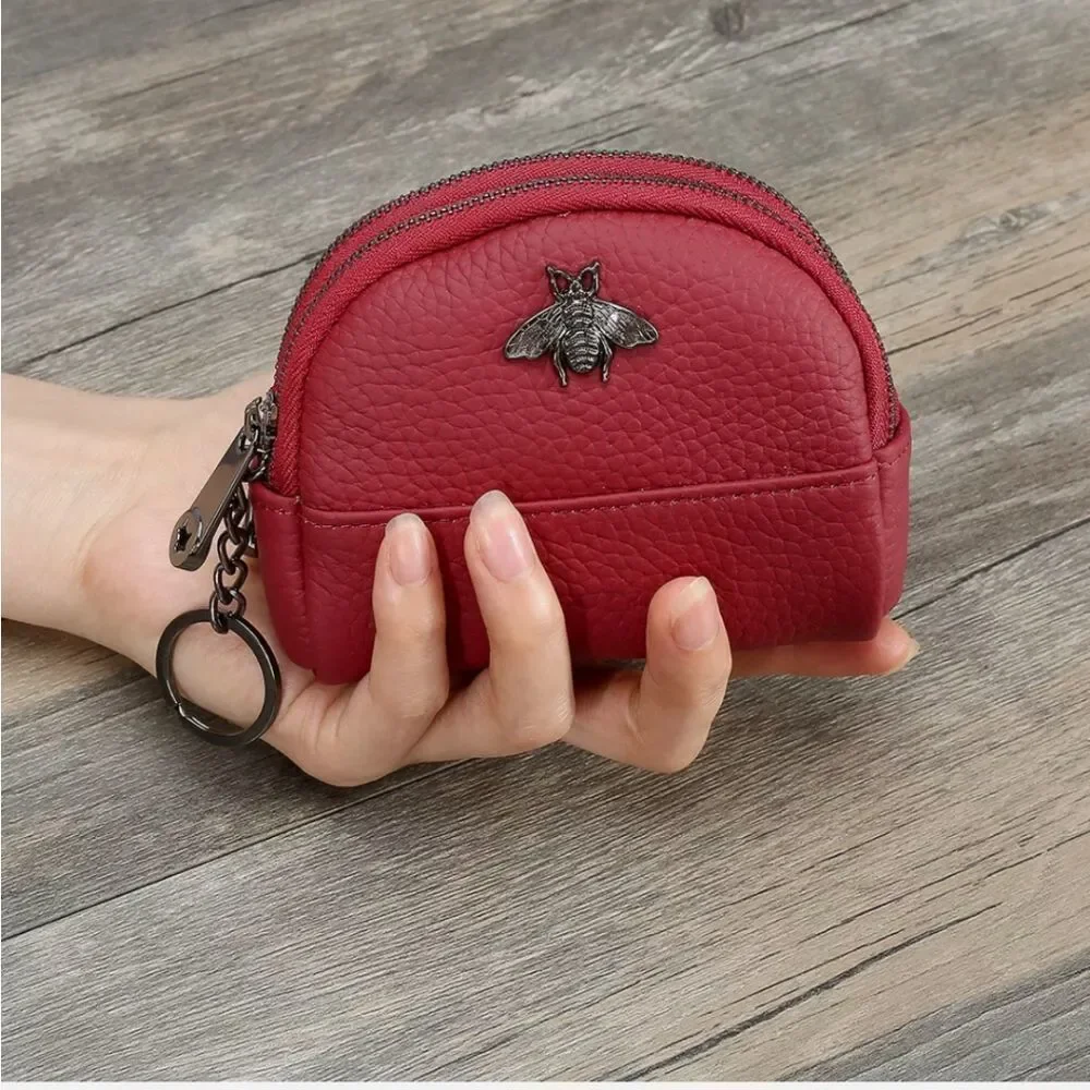 Double Zipper Women PU Leather Mini Wallet Card Holder Coin Key Purse Clutch Bag
